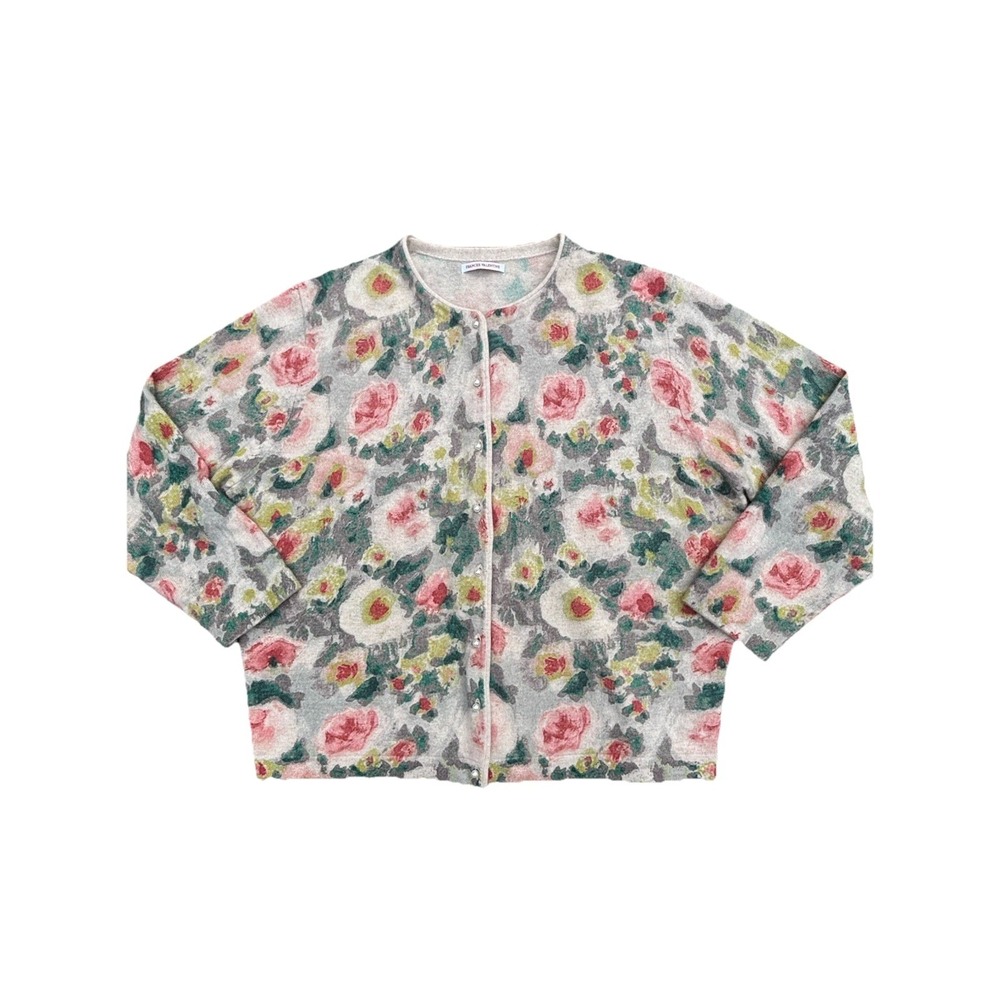 Frances Valentine Angora Wool Floral Button-Up Cardigan Sweater Knit Women's XL